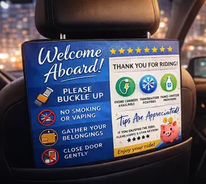 Premium Rideshare Welcome Sign – 5-Star Passenger Rules & Tip Reminder Display (Car Back Seat Sign)