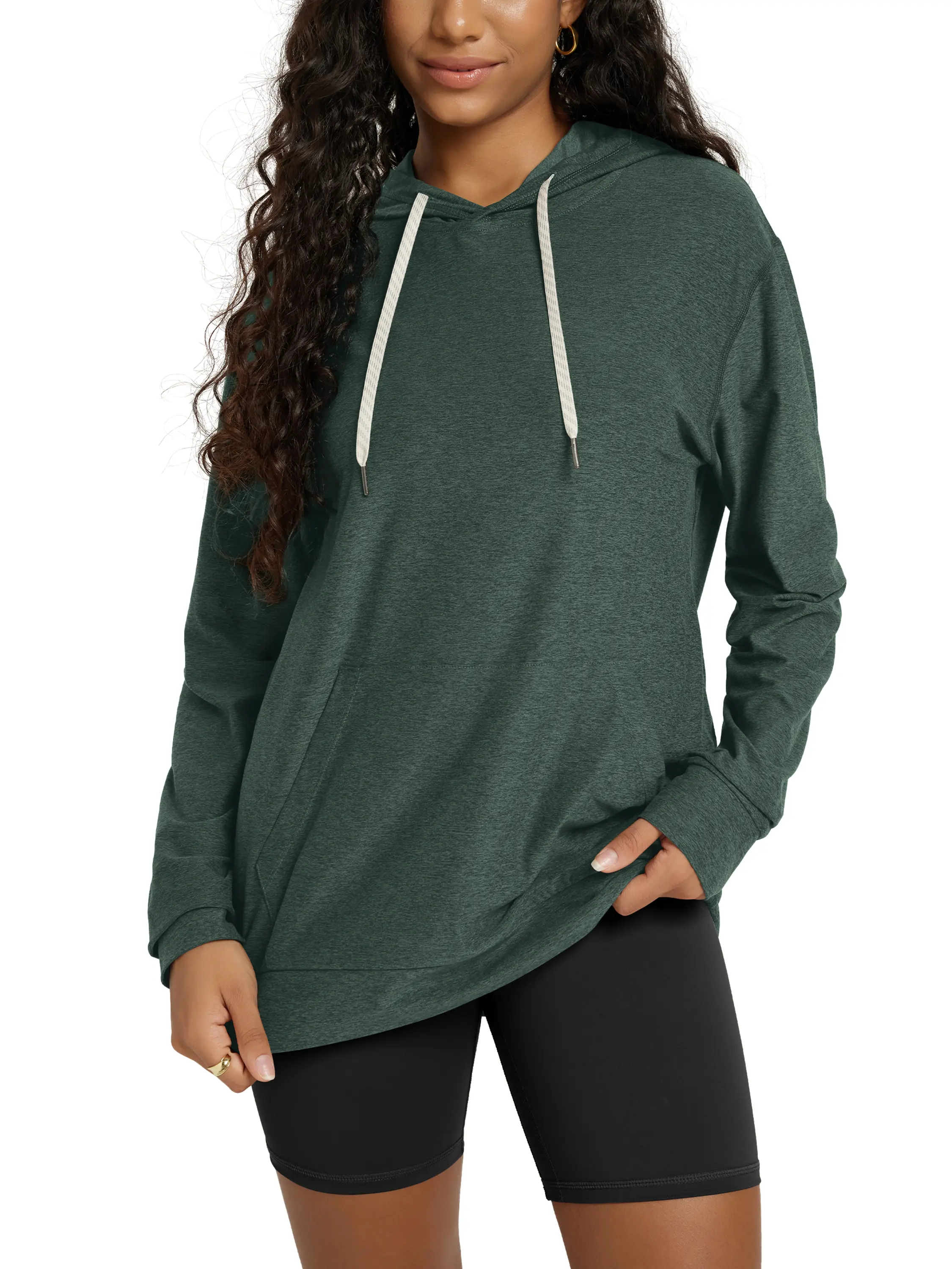 ODODOS Women's Oversized Cut Jersey Pullover Hoodie - Ultra Soft odSTRATUM Tech Polyester Fabric Basics, UPF 50+ Medium Length Long Sleeve Top with Adjustable Kangaroo Pocket, Drawstring, Breathable Sun Protection Casual Sweatshirt