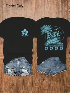 Women's Floral & Letter Print Round Neck Graphic Tee, Vintage Trendy Casual Streetwear Fitted Short Sleeve T-shirt for Daily Wear, Ladies Summer Outfit Womenswear