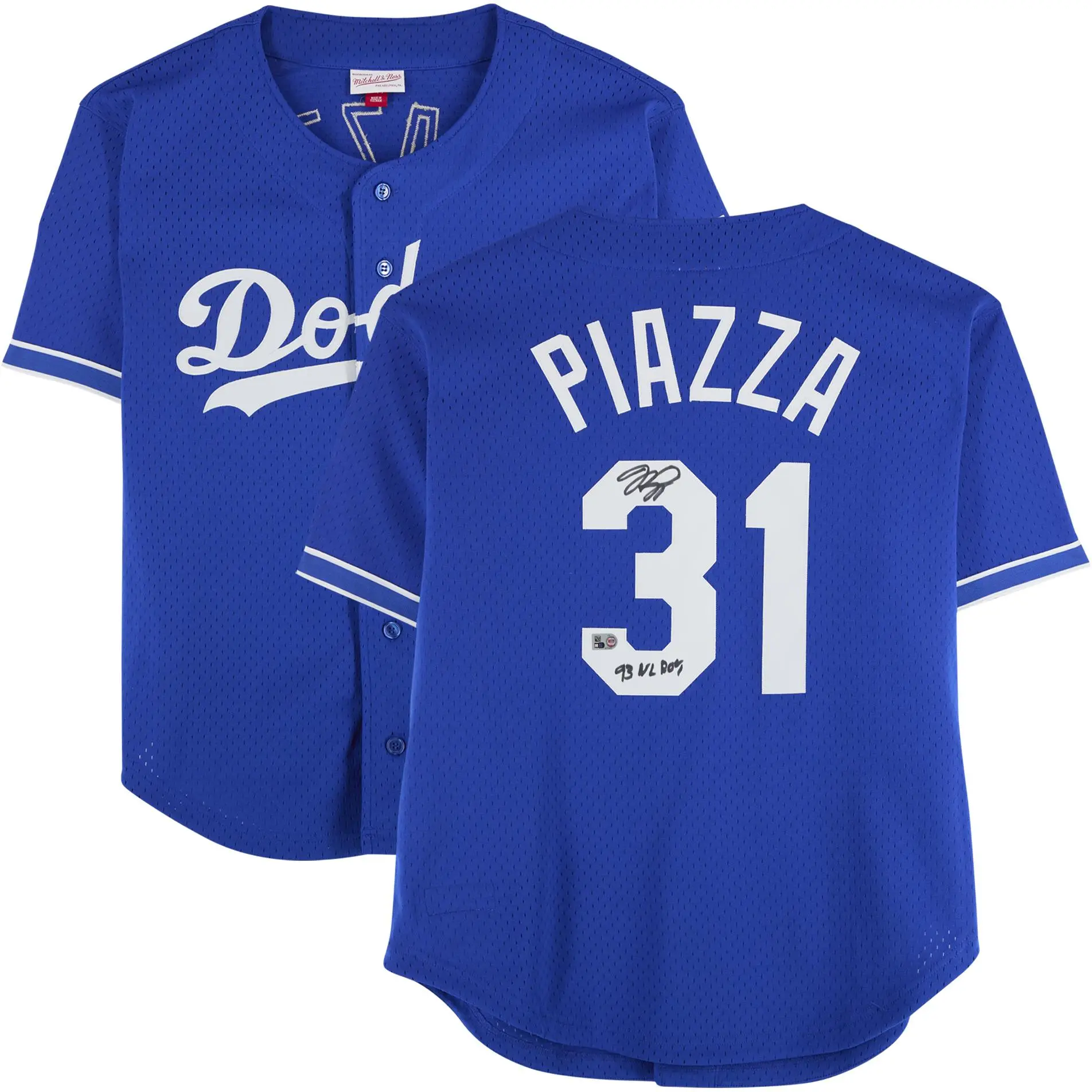 Mike Piazza Los Angeles Dodgers Autographed Blue Mitchell & Ness Batting Practice Jersey with "93 NL ROY" Inscription - Fanatics Authentic Certified