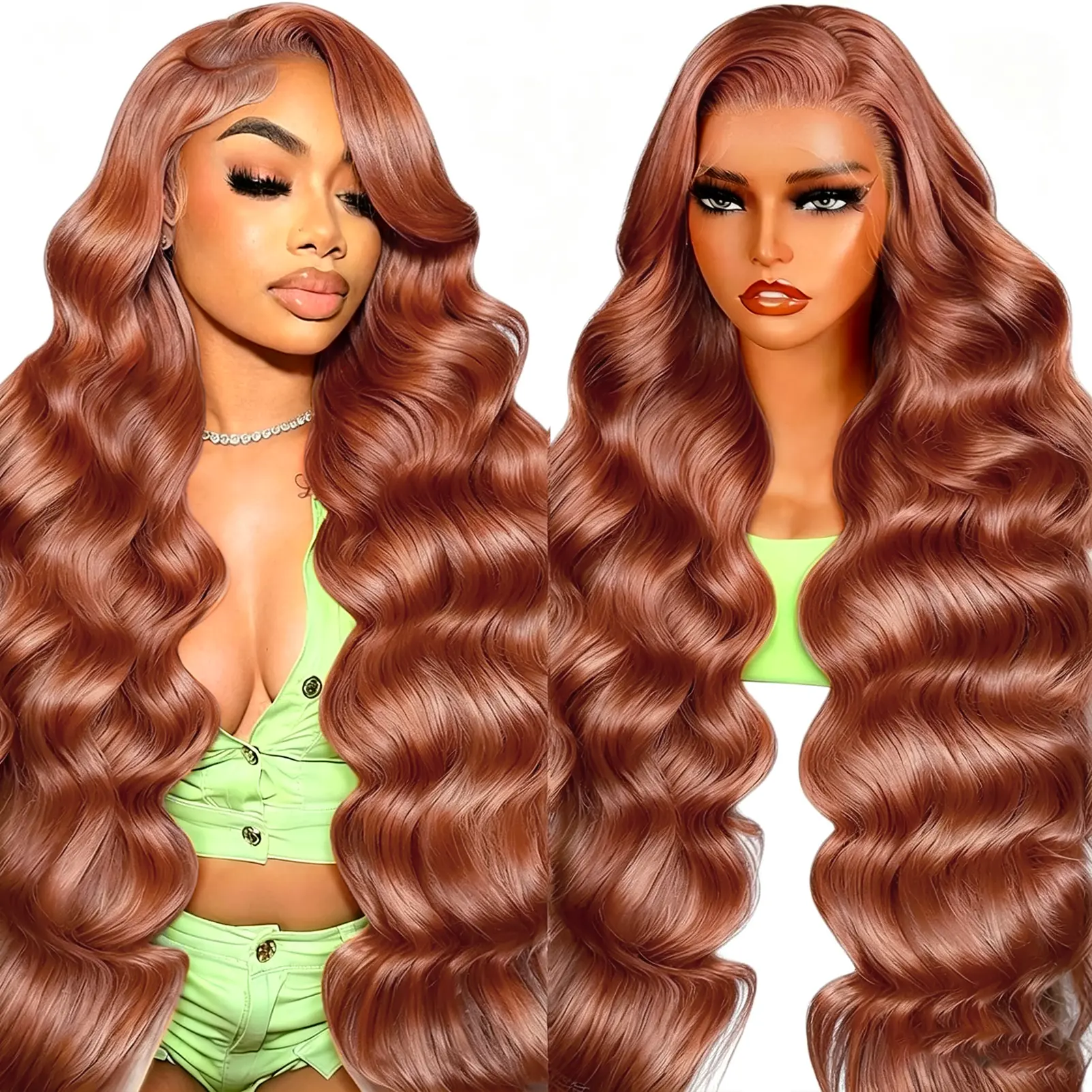 MIRELLE 13x6 Synthetic Ginger Lace Front Wigs for Women HD Transparent Body Wave Lace Frontal Wig Pre-Plucked with Baby Hair Heat Resistant Fiber 30 Inches 220 Density #350