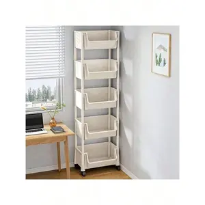 5-Tier White Storage Rack, Wheeled Mobile Rack, Best Storage Rack For Living Room, Bedroom, Dorm, Office, Garage Space, Utility Rack