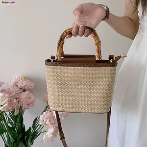 Women's 2026 Trending Woven Straw Bucket Bag - Textured Handwoven, Small Beach Tote, Boho Chic Bags & Purses for Vacation & Daily Use, Trending Purses for 2026