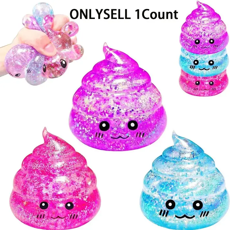 Novelty Glitter Poop Squishy Stress Ball, Squishies Toys, Squeezy Squishy Stress Relief Toy for Anxiety Relief, Ideal Gift for Teens & Kids, Squeezy Squishy Stress Relief Toys