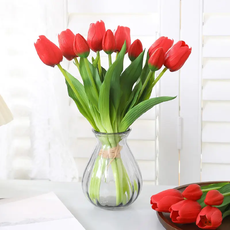 Realistic Tulip Flower Bouquet, Perfect for Weddings, Hotels, Home Decor, Festive Events, Includes 3 Flowers and 2 Buds, No Vase Included