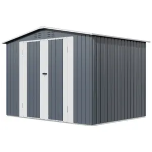 Weather-Resistant Metal Outdoor Storage Outdoor Storage 8x6 FT – Lockable Double Doors, Vents, Secure Garden Tool Organizer for Backyard, Patio, Lawn Equipment