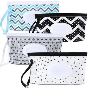 4 Pack  Wipe Dispenser, Portable Refillable Wipe Holder,  Wipes Container, Wipe Dispenser,  Travel Wet Wipe Pouch (Geometric)