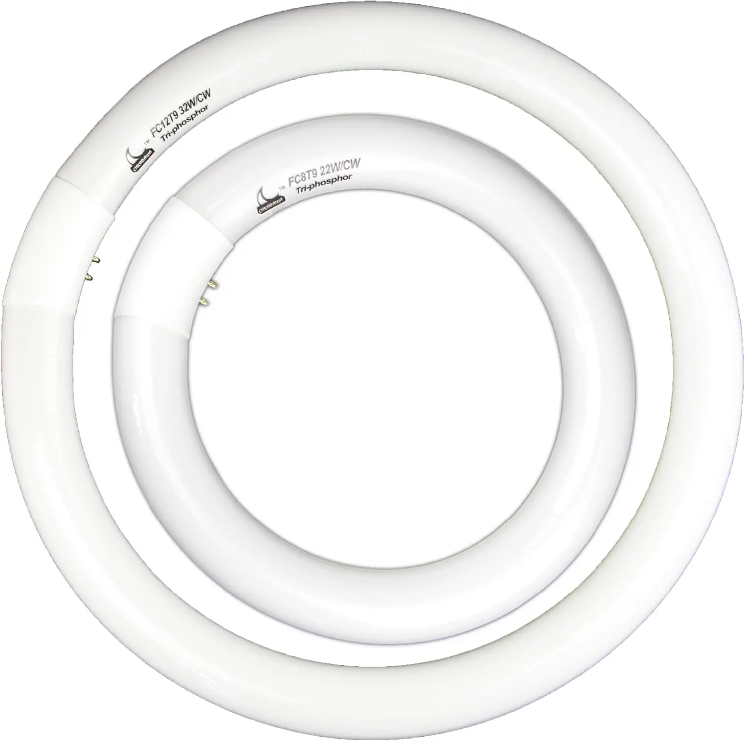 FC8T9/CW 22W and FC12T9/CW 32W Cool White Round Fluorescent Light Bulb Set, 8 inch T9 22 Watts & 12 inch 32 Watts Circular Bulbs Pack, Circline Kitchen and Bath Light Bulbs, CRI 80, 4100K, G10q Prong, 1250Lm