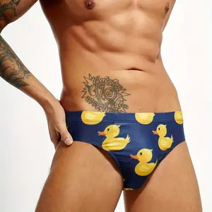 Men's yellow duck-patterned briefs, summer beach quick-drying swimming briefs, summer swimwear | Casual swimwear | High-elasticity fabric, breathable and close-fitting, men's swimming shorts, beach shorts, water sports shorts, swimming briefs