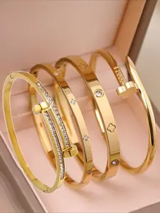 4-piece elegant and fashionable bracelet set, made of stainless steel material, suitable as a fashionable jewelry gift for loved ones, mothers, and friends, Bangle Bracelet Set, Fashion Bracelets