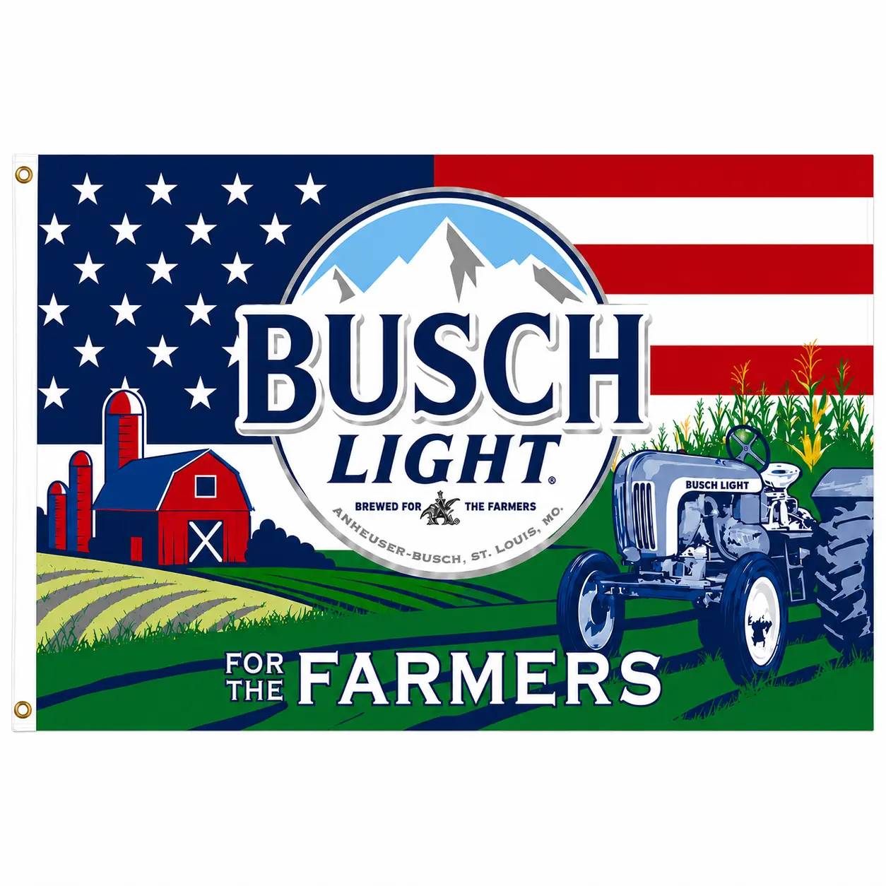 Busch Light For The Farmers 3x5 FT Flag, Patriotic American Farm Tractor Banner, Country Beer Garage Man Cave Decor, Rural Farmer Gift