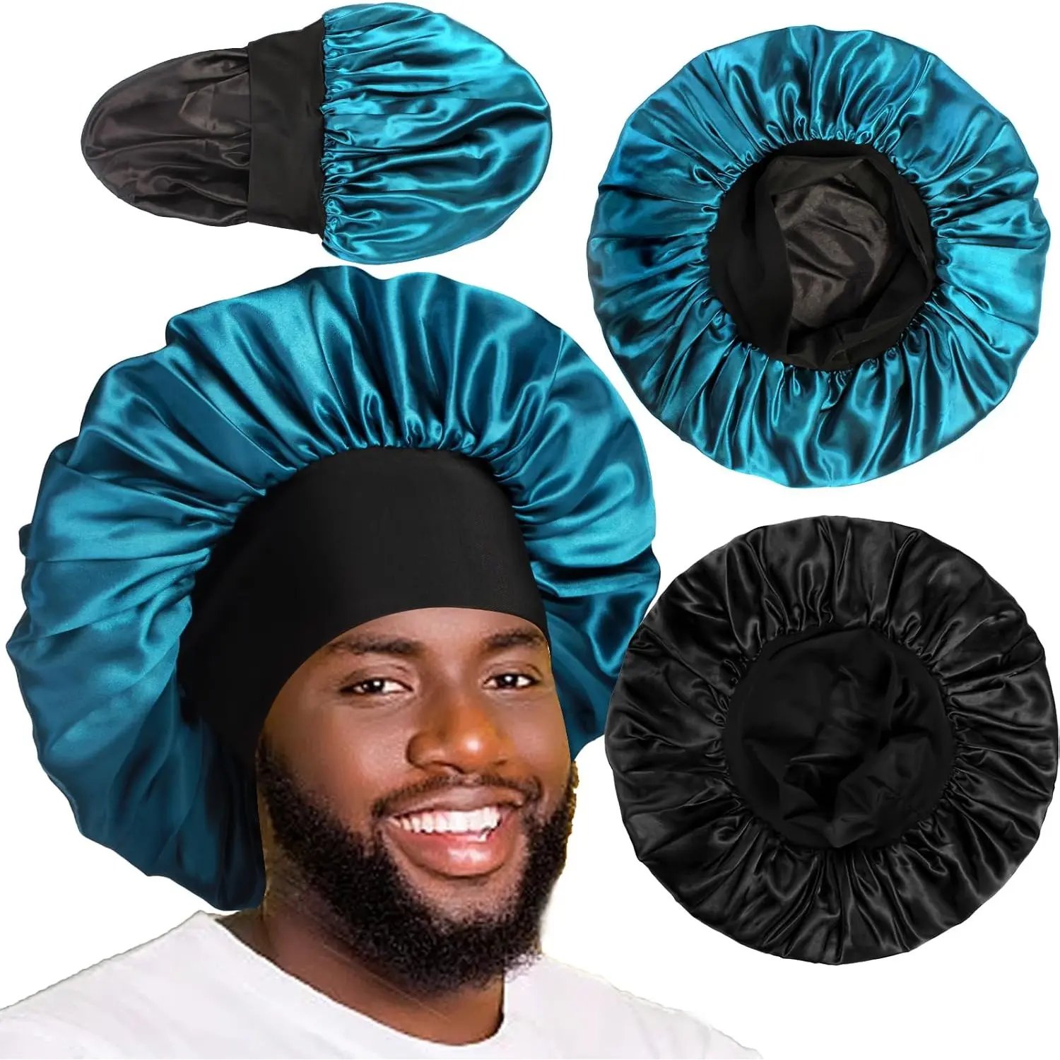 2 Pack Reversible Satin Bonnet Double Layer Sleep Cap Hair Bonnet for Women Men
