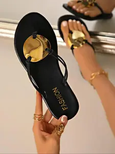 2026 FITORY Women's Flat Thong Lightweight Sandals, Stylish Summer Flip Flops Made from Soft PU Leather, Elegant Casual Shoes for Beach and Outdoor Activities