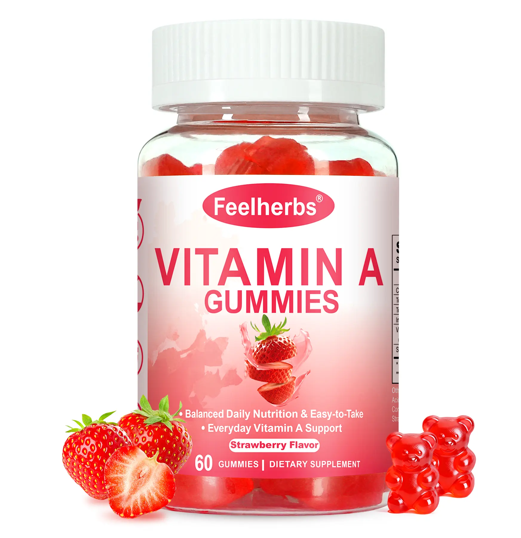 Adult Retinol Vitamin A Edible Dietary Supplement Gummies - 25000 IU, 60 Count Chewable, Strawberry Flavor, Organic Source, Free from Additives, Convenient & Easy-to-Take Daily Vitamins for Immune, Bone Healthcare & Metabolism Support