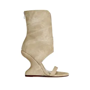 RAFFAELLO-BEIGE WEDGE SANDAL BOOTIE