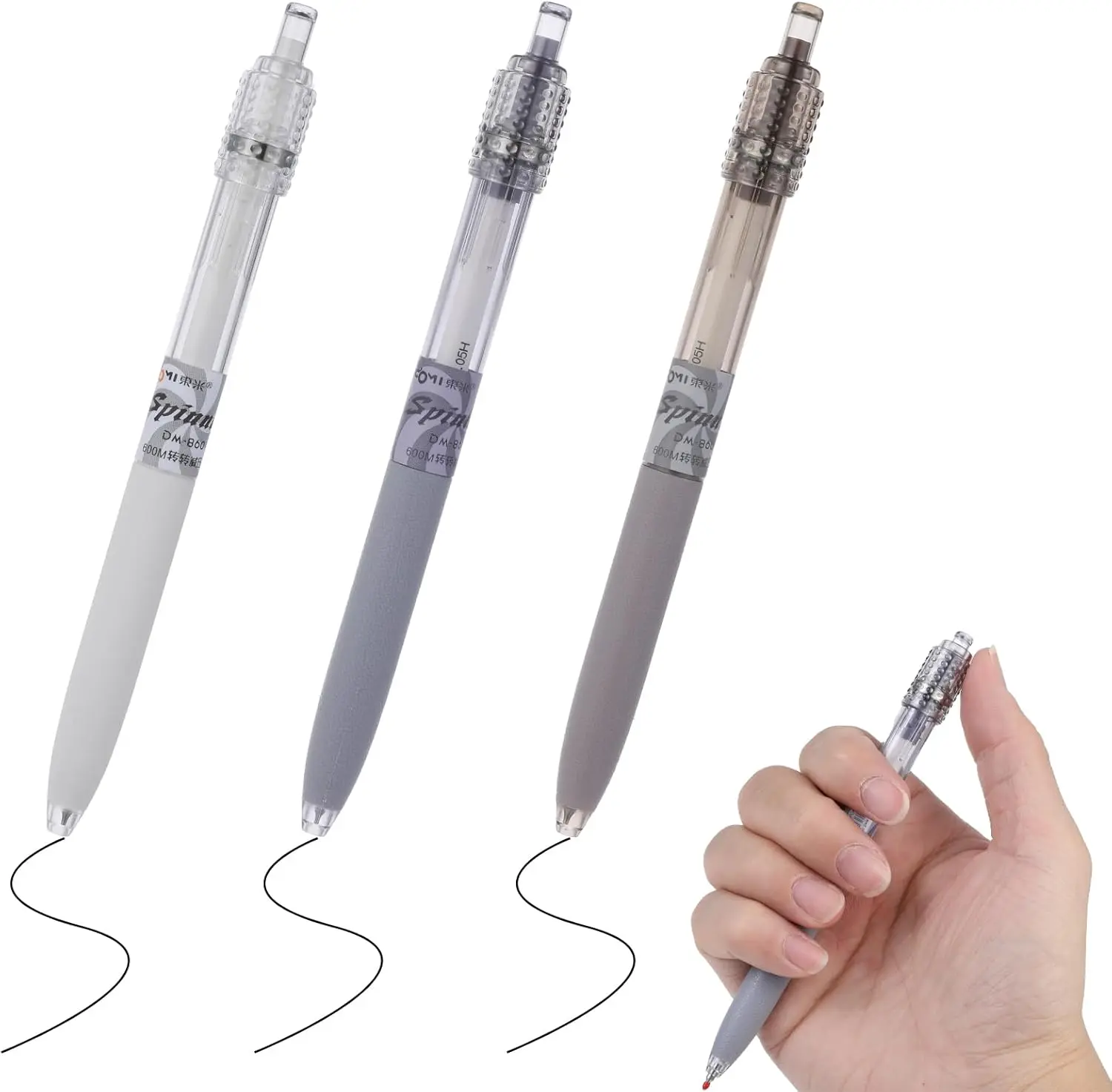 3Pcs Fidget Spin Pen 0.5 mm Black Ink Quick Dry Retractable Gel Pens with Textured Grip for Adults Journaling Office School Supplies Smooth Writing Stress Relief