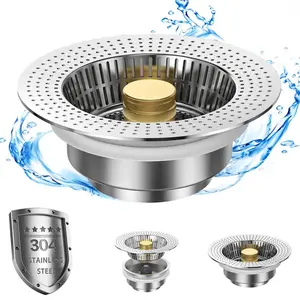 Stainless Steel Kitchen Sink Filter with Bounce Core Drainer - Insect-proof & Odor-proof Modern Install Accessory for Most Standard Sinks Stainless Steel Kitchen Sink Filter Stopper
