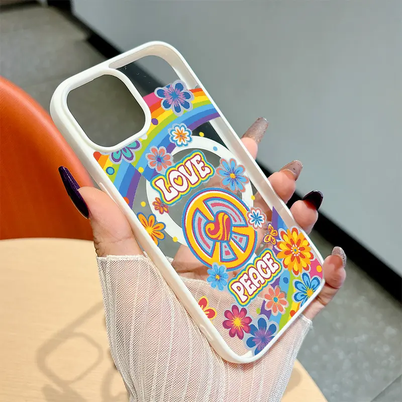 Colorful Hippie Style: Love and Peace Magnetic Bare-Hand Feel drop-proof and scratch-resistant protective case suitable foriPhone 17/16/15/14/13/12/11/ProMax/Air/Plus, Samsung Galaxy S series