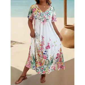 Plus Size, Size Fashion Floral Print Casual Vacation Dress graduation dress sundress birthday dresses baby shower dress