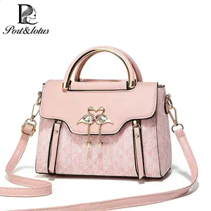 PORT&LOTUS Women's Elegant Printed Leather Top-Handle Crossbody Satchel - Fashionable Purse with Flamingo Charm, Crossbody Handheld Accessory for Women, GF Gift