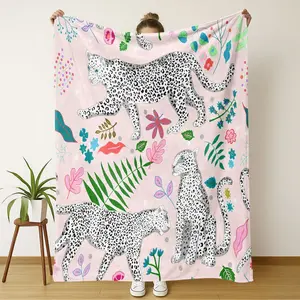 Snow Leopard Floral Pattern Blanket, Soft Comfortable Warm Nap Blanket, Leopard Print Blanket, Throw Blankets, Perfect Gift for Home Office Travel, Family & Friends