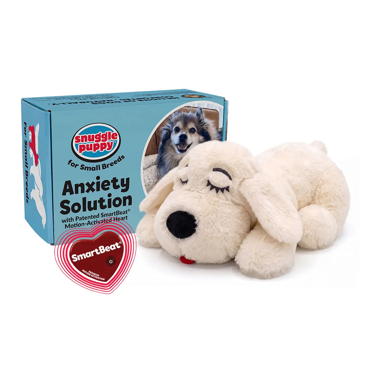 Snuggle Puppy Original Heartbeat Puppy Toy with Heat Pack, Calming Aid for Puppy Anxiety, Crate Training and Sleep - Small, Cream