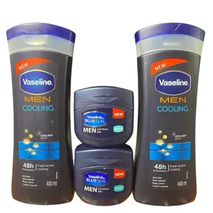 Vaseline Men Cooling Body Lotion & Jelly Bundle - 2 Lotion 400mL & 2 Petroleum - New Cosmetic Formula Moisturizer