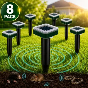 8 Pack Solar Mole Repeller Stakes, Keep Your Yard Pest Free, Ultrasonic Snake Gopher Vole Repellent, Solar Powered Waterproof Animal Deterrent for Lawn Garden Yard