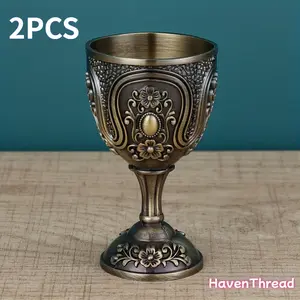 2pcs European Style Metal Liquor Glass, Creative Vintage Highball Glass for Home Use, Suitable for Parties and Restaurant Dining