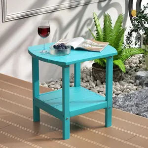 TORVA Patio Adirondack Side Table, Outdoor End Tables All-Weather Resistant HDPE Humidity-Proof Long Time Use for Deck, Lawn,Garden, Porch, Backyard End Table（Lake Blue）(2 Tier)