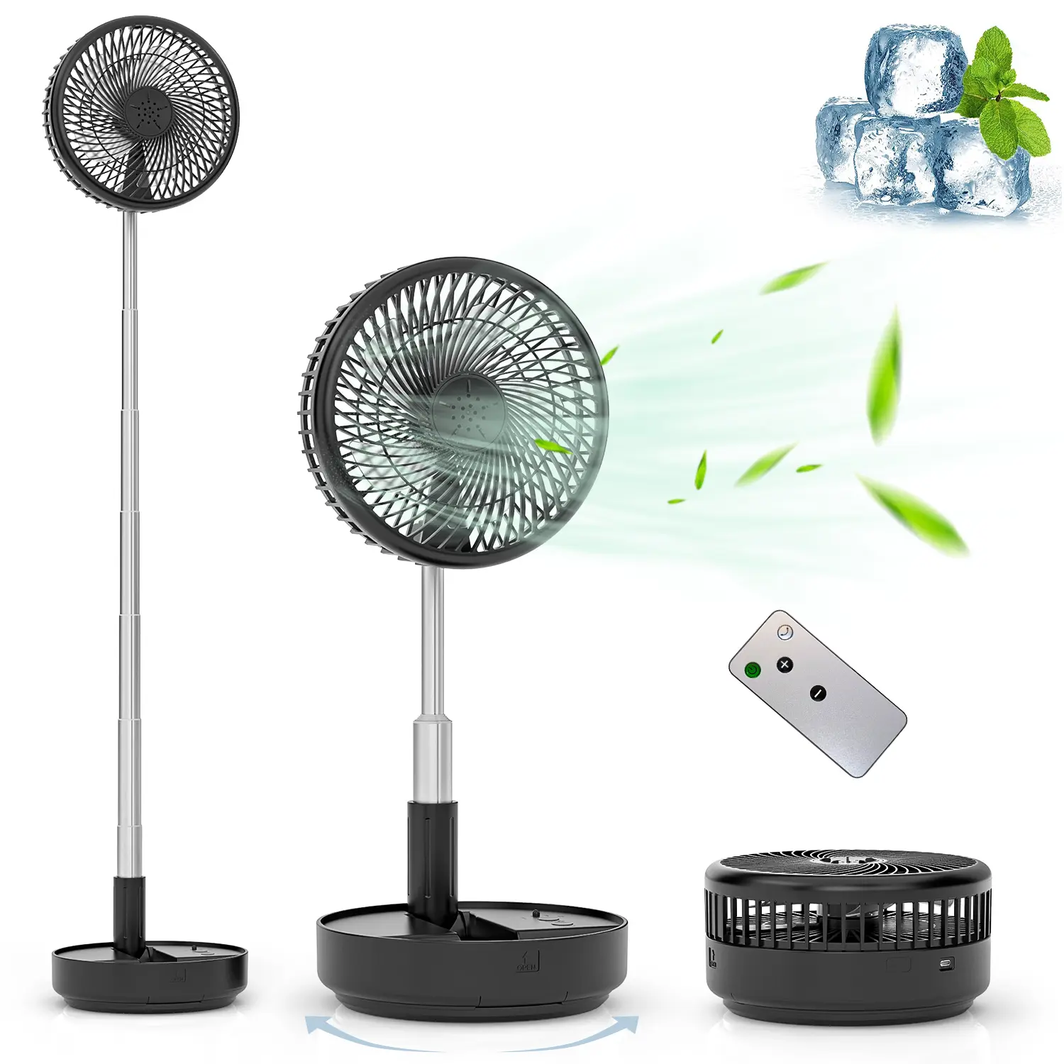 Primevolve Portable Oscillating Standing Fan 7.7" with Remote, Rechargeable Battery Operated USB, High Range for Home, Camping, and Travel Use