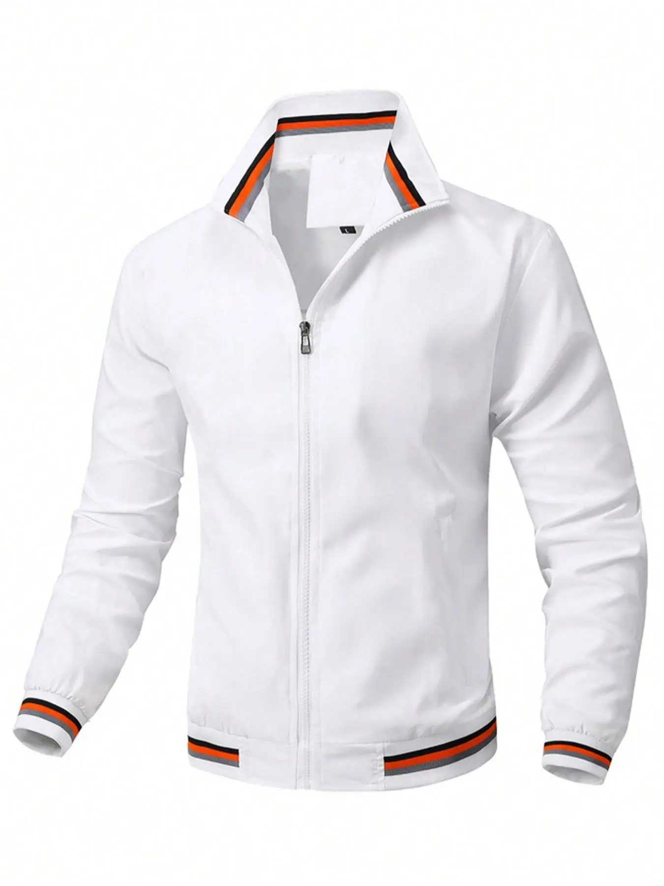 Men's Striped Print Zip Up Jacket, Regular Fit Casual Long Sleeve Stand Collar Outerwear for Spring & Fall, Fashion Men's Clothes for Daily Wear, Fall