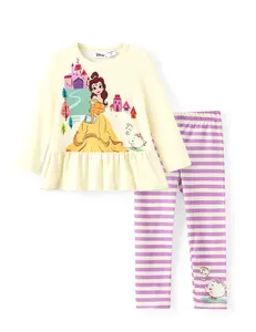 Disney Princess Toddler Girl 2pcs Character Print Peplum Long-sleeve Tee and Stripe Pants Set Yellow