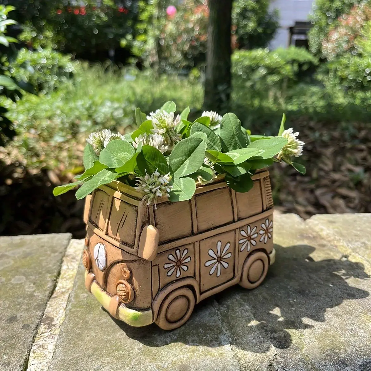 Vintage Hippie Train Resin Planter, Resin Flower Pot, Creative Indoor Outdoor Decorative Pot, Planter Pots, Multifunctional Room Accent, Car Model, Garden Decoration, Outdoor Planters, Outdoor Planters For Porch
