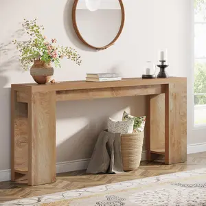 LITTLE TREE 70.9-Inch Long Console Table, Farmhouse Wooden Entryway Sofa Table Behind Couch, Narrow Entry Console for Living Room, Hallway, Entrance, Foyer, Light Oak