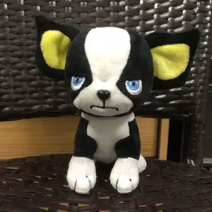 JoJo's Bizarre Adventure Iggy Plush Toy Doll Soft Material Adorable Black and White Design with Blue Eyes and Yellow Ears Perfect for Playing Collecting and Gifting