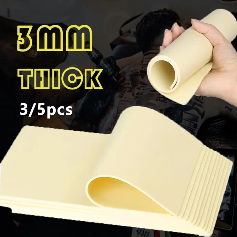 3/5pcs Tattoo Practice Skin Sheets, 3mm Thickness Dual-Sided Silicone Micro Blade, 8x6 Inch, Suitable for Beginners & Professionals, Tattoo Equipment Supply, Tattoo Supplies