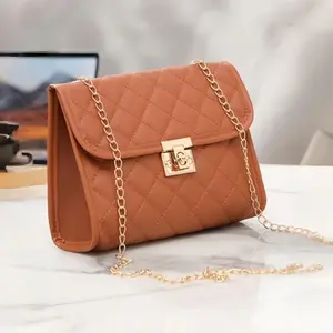 Trendy Fashion Simple Lock Chain Small Square Bag, Rhombus Embroidered Crossbody Bag, Versatile Shoulder Bag for Women