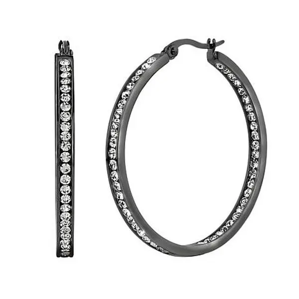 Stately Steel Round Inside-Outside Pavé Hoop Earrings - 1-1/2"