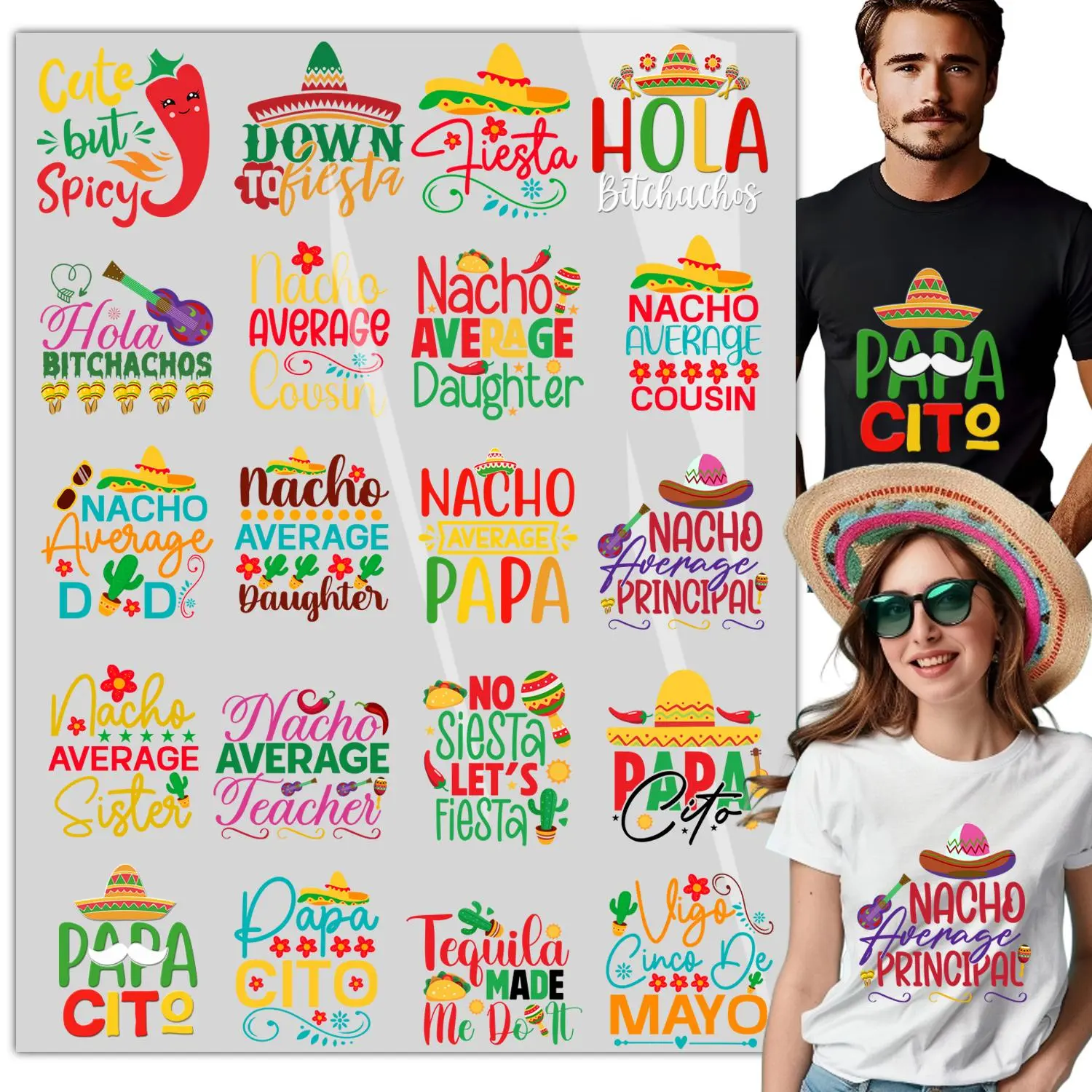20 Sheets Mexico cinco de mayo DTF Iron on Transfers,DTF Transfers Ready to Press  Transfer Stickers Heart Iron on Decals for T Shirts Bags Hoodie DIY Crafts