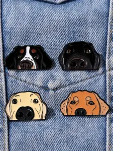 Creative Dog Design Vintage Metal Badges Set of 4, Student Gift Pins, Book Bag Decorative Clips, School Supplies Accessories