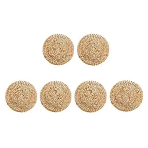 Round Woven Rattan Placemats, Natural Wicker Mats, Water Hyacinth Straw Braided Placemats, Set of 6 Coasters Tableware