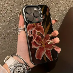 Oil Painting Lily Vintage Pattern Suitable for TPU Material iPhone 17 Pro Max, Air  Pro Max Case iPhone 15 Pro Max/14/16 Plus/15/13P/12/11/X/XR/XS Max Silicone Shockproof Silver Acrylic Protective Cover High Aesthetic