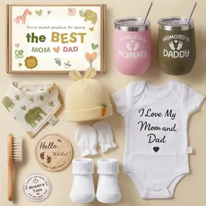 New Mom Gifts for Women, Top Pregnancy Gifts for New Parents, Gender Reveal Gifts with Mom and Dad Baby Shower Gifts Basket with Tumblers, Newborn Essentials, Decision Coin & Card for First Time Moms