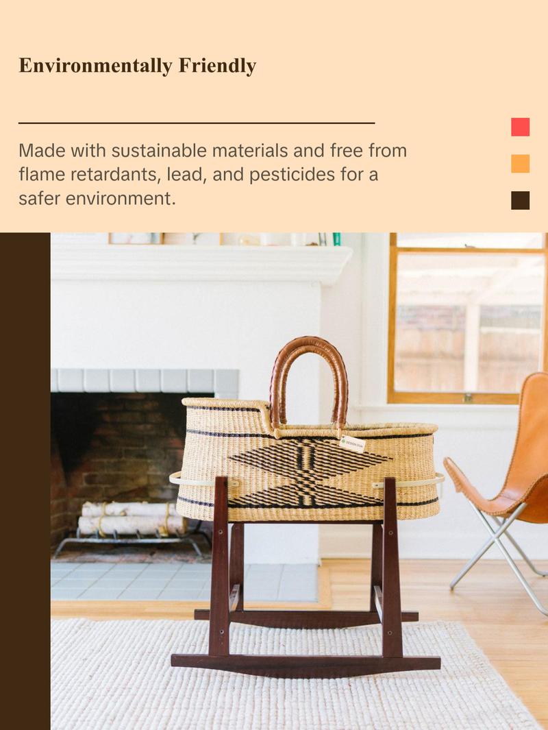 Design Dua Signature Bilia Bassinet - Kente, Safe for Newborn Sleep, Handmade, Sustainable, Comes with Fitted Foam Pad Bedside bassinet