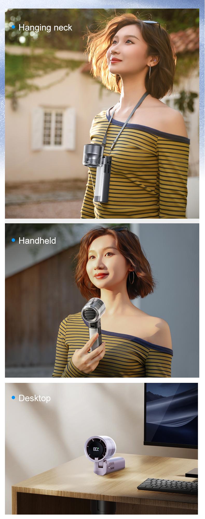 2026 New 5-in-1 High-Speed Handheld Fan, Portable Folding Cooling Fan with Ice Compress, 16°C Instant Cooling Turbo Fan, LED Display, Rechargeable Personal Fan for Travel & Outdoor