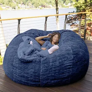 4.5 ft (53 in) dark blue washable comfortable giant bean bag chair cover, no filler included, for adults and teens