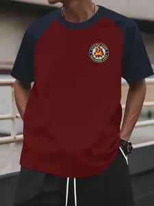 Men's Fire Print Raglan Sleeve Tee, Regular Fit Casual Fashion Soft Comfy Short Sleeve T-shirt for Summer, Men's Top for Daily Wear, Crewneck