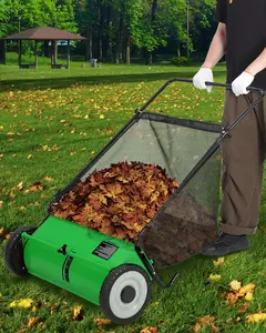 Gaomon 21-Inch Green Push Lawn Sweeper - High-Capacity 3.5 Cu. Ft. Detachable Hopper Leaf & Grass Collector, 4 Spinning Brushes, Adjustable Height, Quick Install, for Home Garden Debris, Grass Clippings, Leaves
