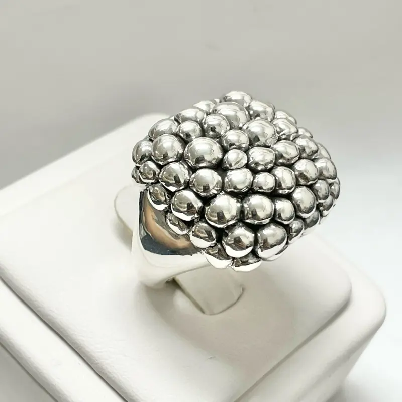 Sterling Silver 925 Beaded Chunky Ring Lightweight  Hollow Electroform Jewelry